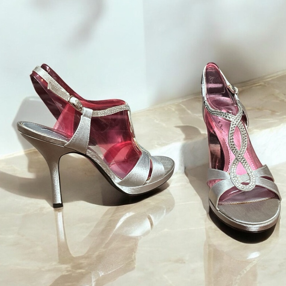 Nina strappy silver heels, size 7.5